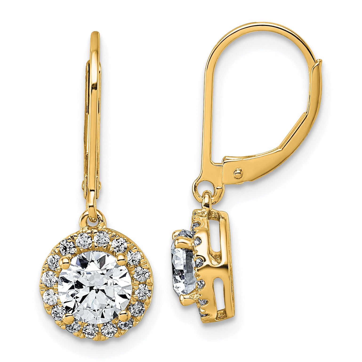 14k 1 3/4 carat Lab Grown Diamond VS+ F+ Complete Halo Drop Leverback Earrings