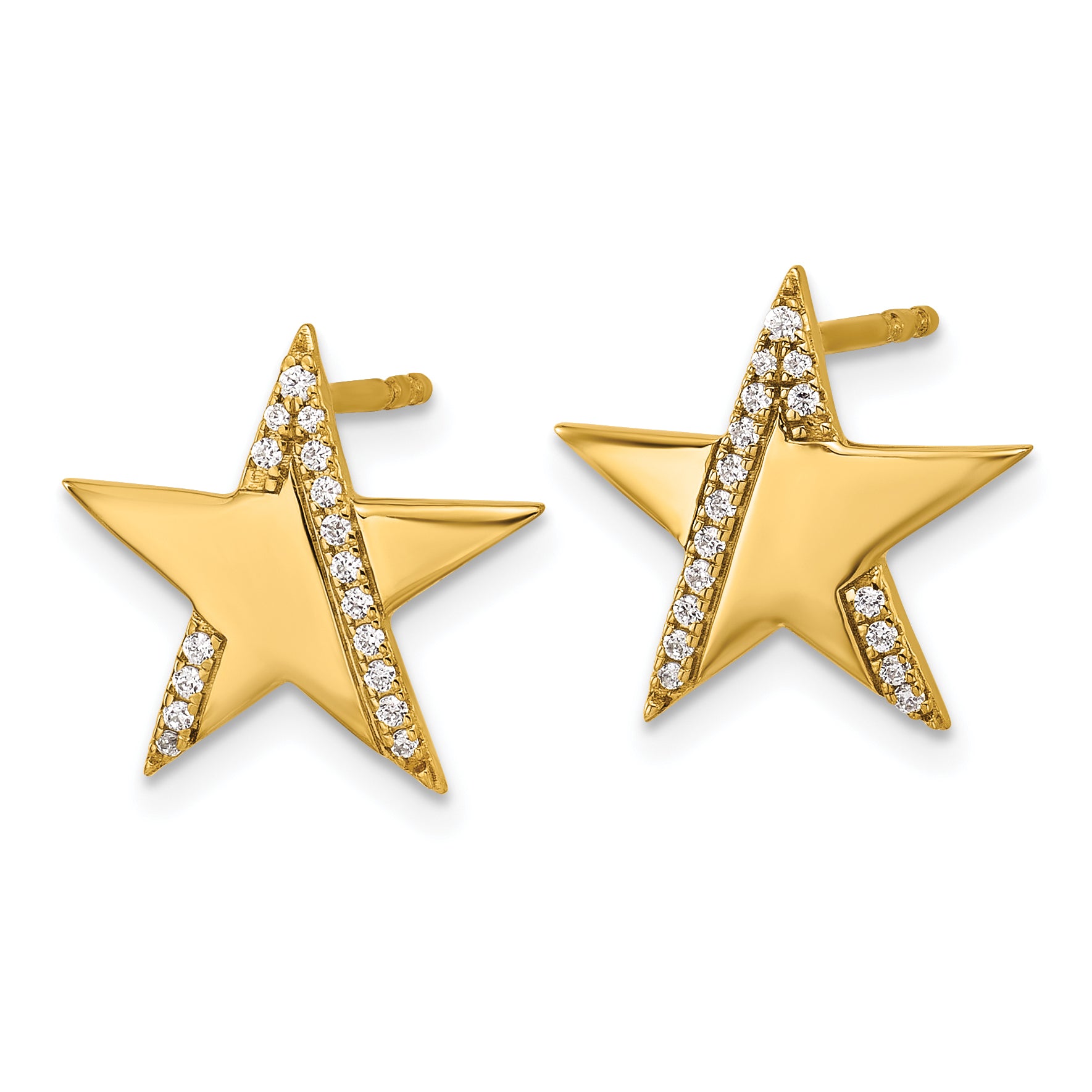 14K Polished Diamond Star Post Earrings