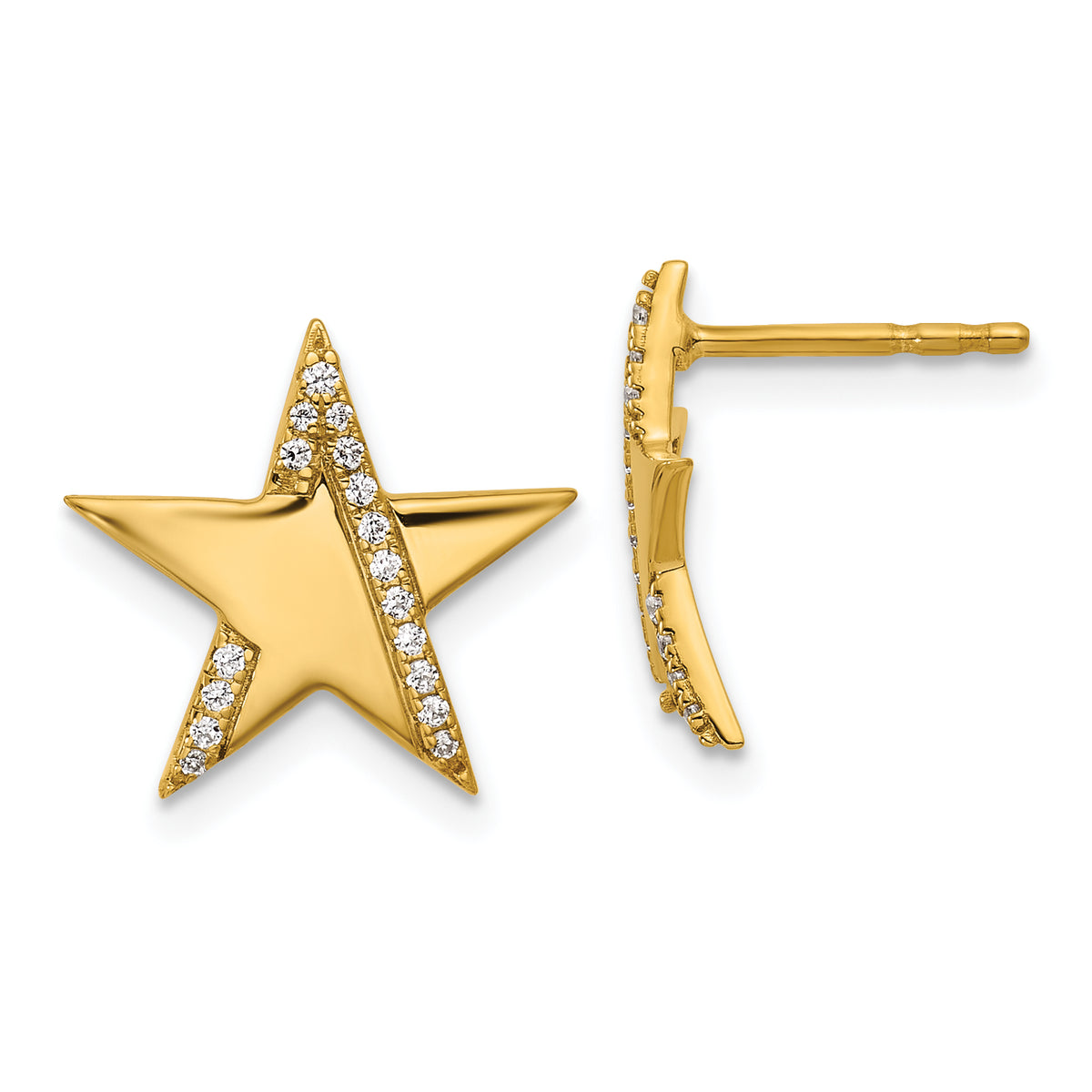 14K Polished Diamond Star Post Earrings