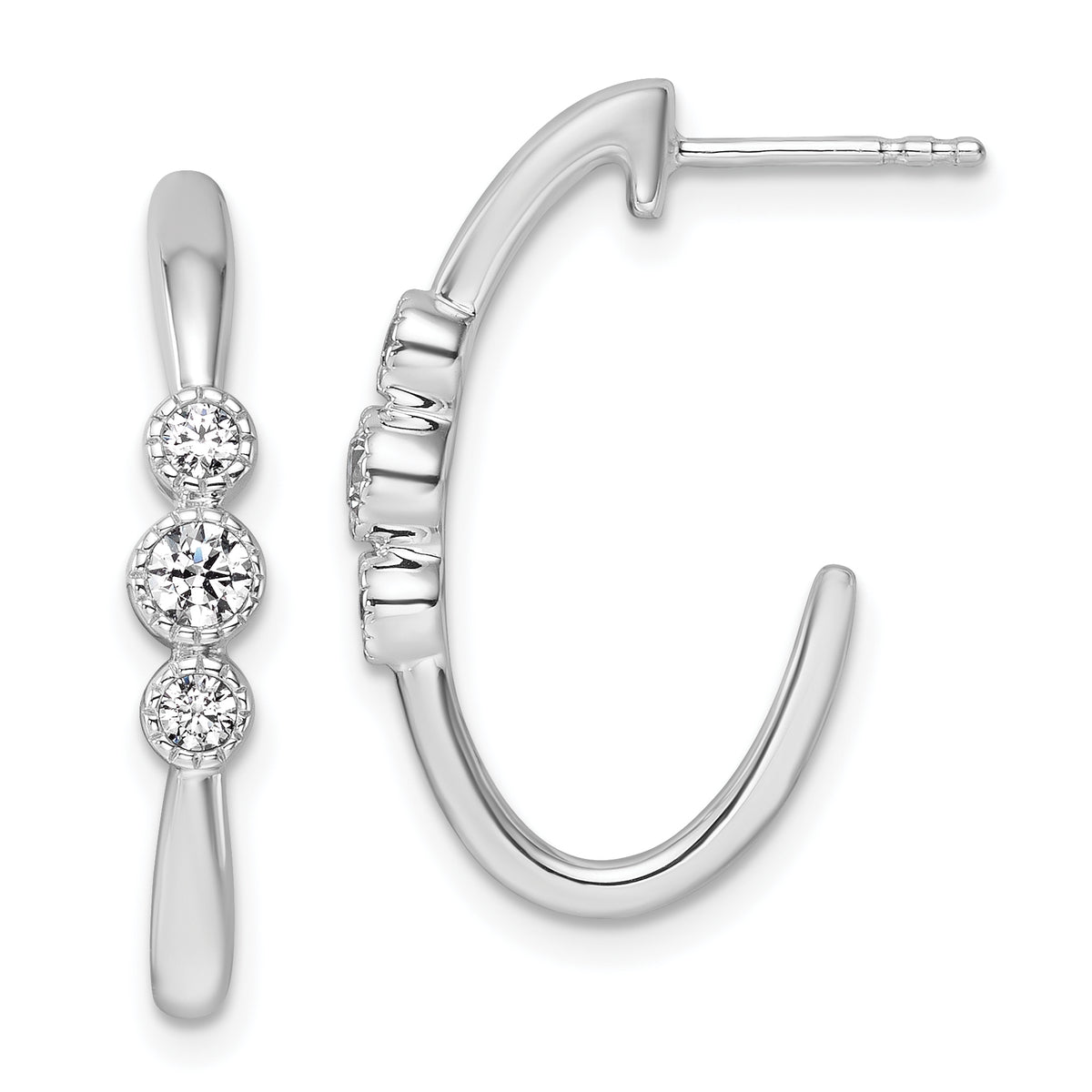 14K White Gold Polished Diamond Fashion J-Hoop Post Earrings