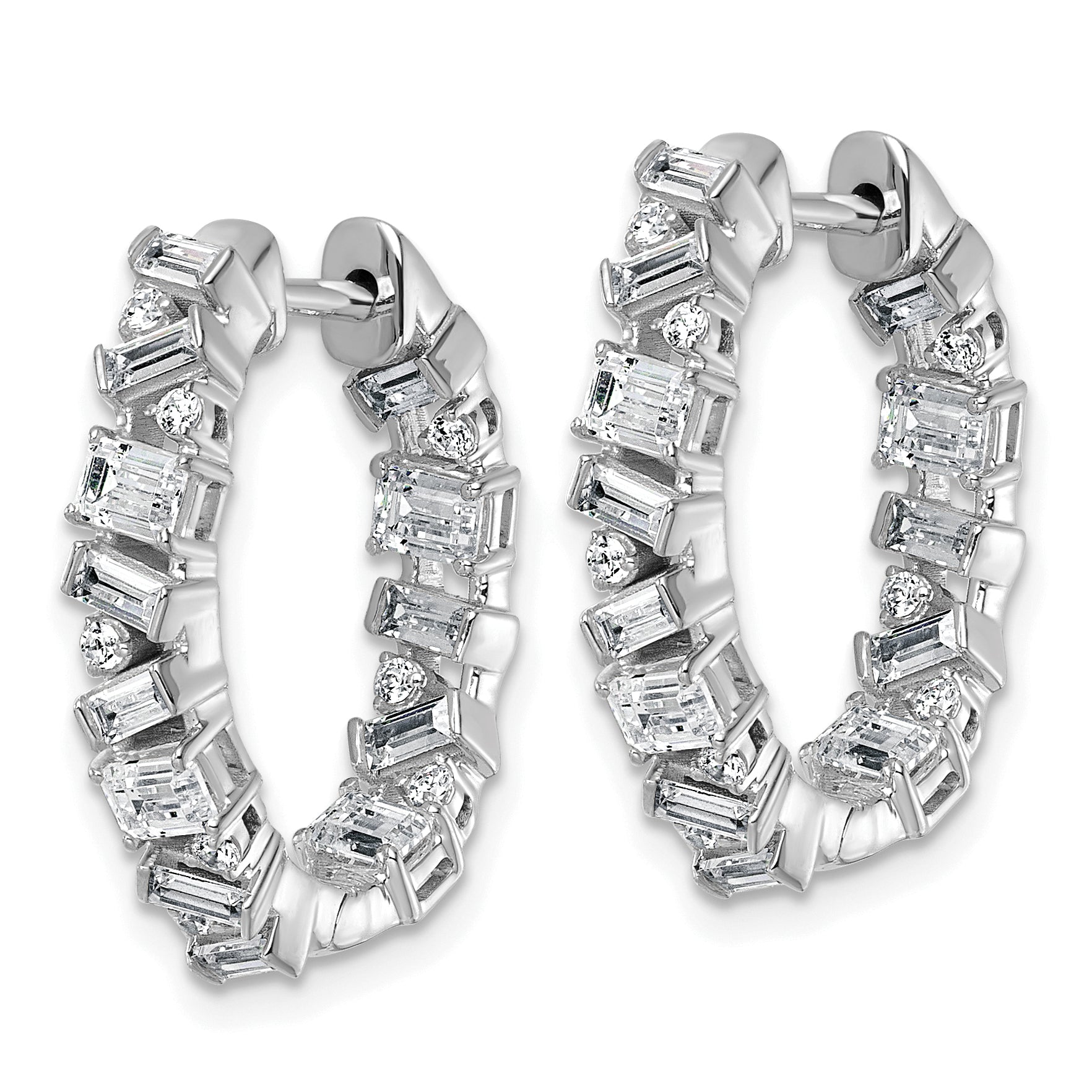 14k White Gold 2 carat Lab Grown Diamond VS+ F+ Complete Hinged In and Out Hoop Earrings