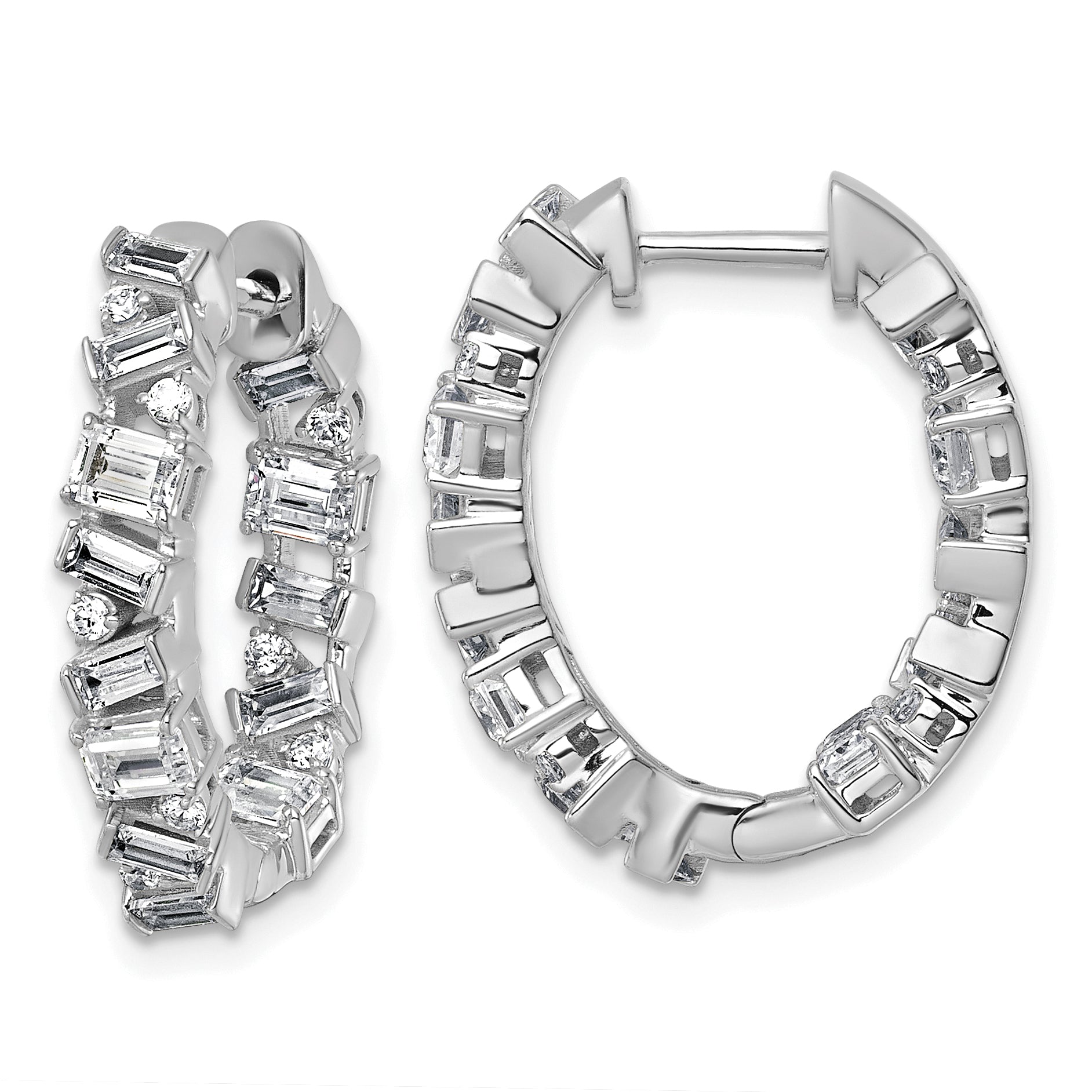 14k White Gold 2 carat Lab Grown Diamond VS+ F+ Complete Hinged In and Out Hoop Earrings