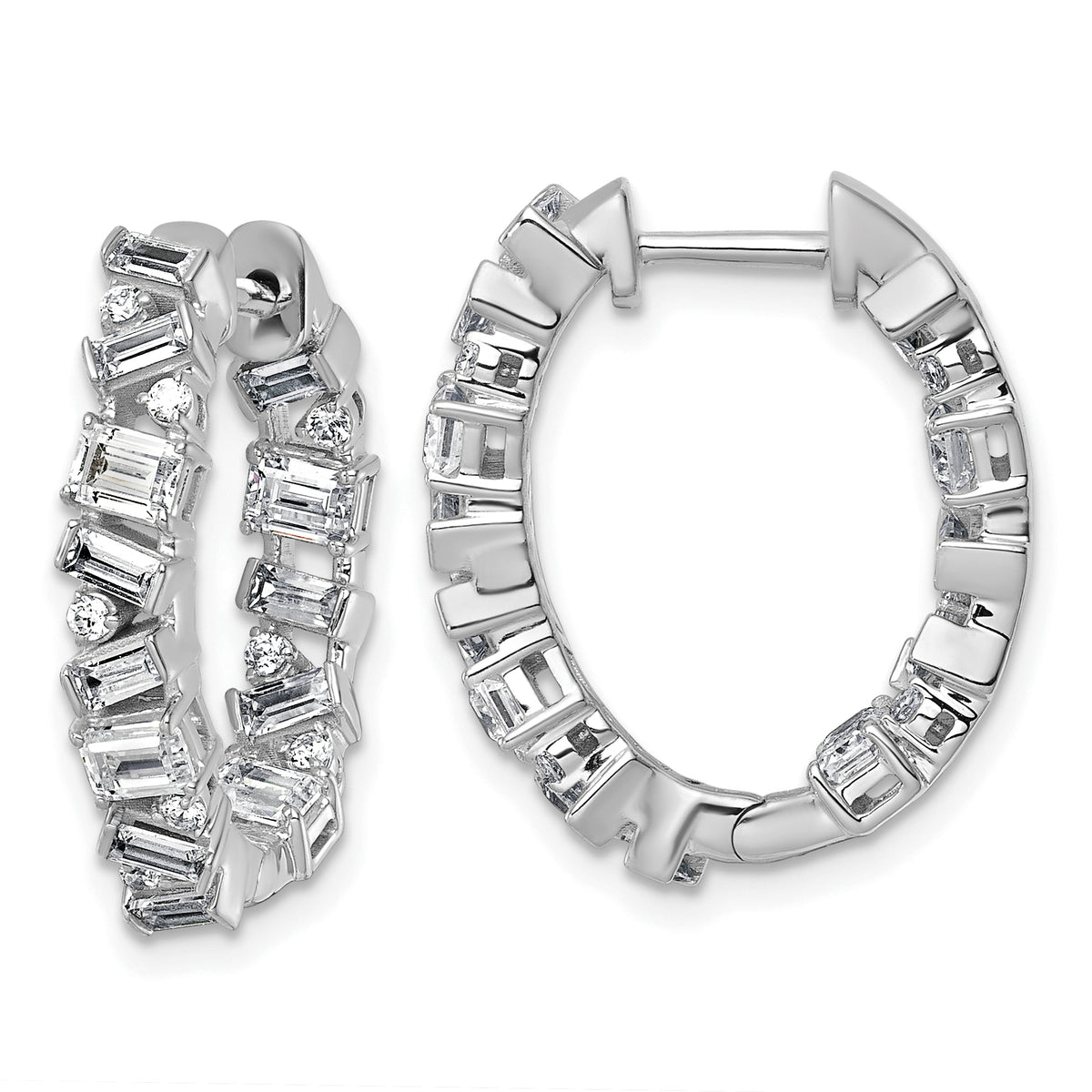 14k White Gold 2 carat Lab Grown Diamond VS+ F+ Complete Hinged In and Out Hoop Earrings