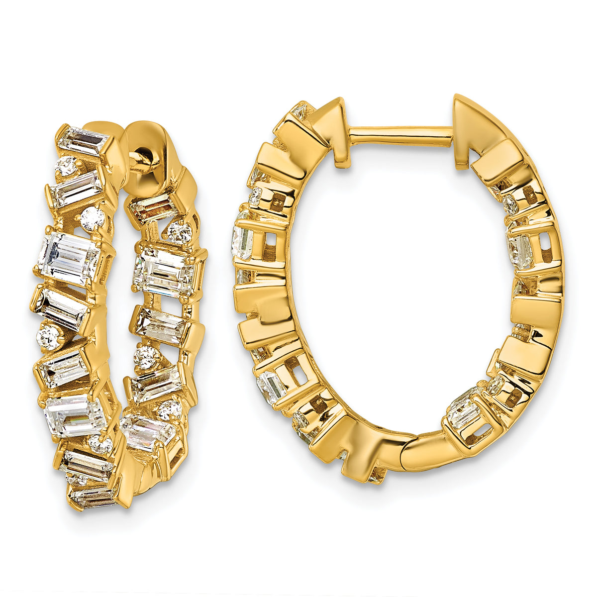14k 2 carat Lab Grown Diamond VS+ F+ Complete Hinged In and Out Hoop Earrings