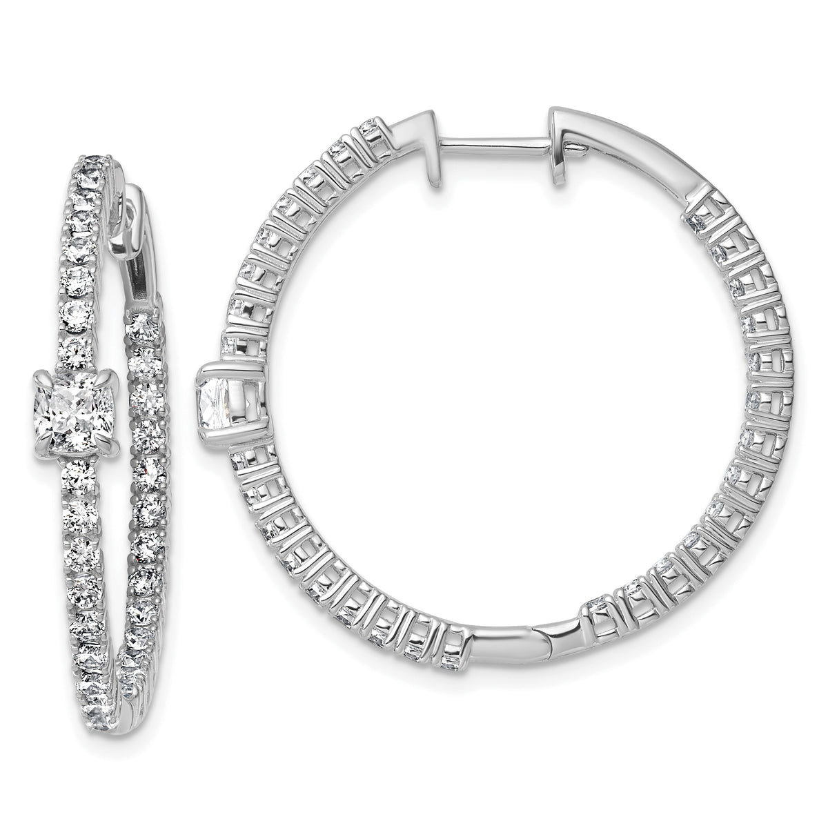 14k White Gold 3 1/8 carat Lab Grown Diamond VS+ F+ Complete Hinged In and Out Hoop Earrings