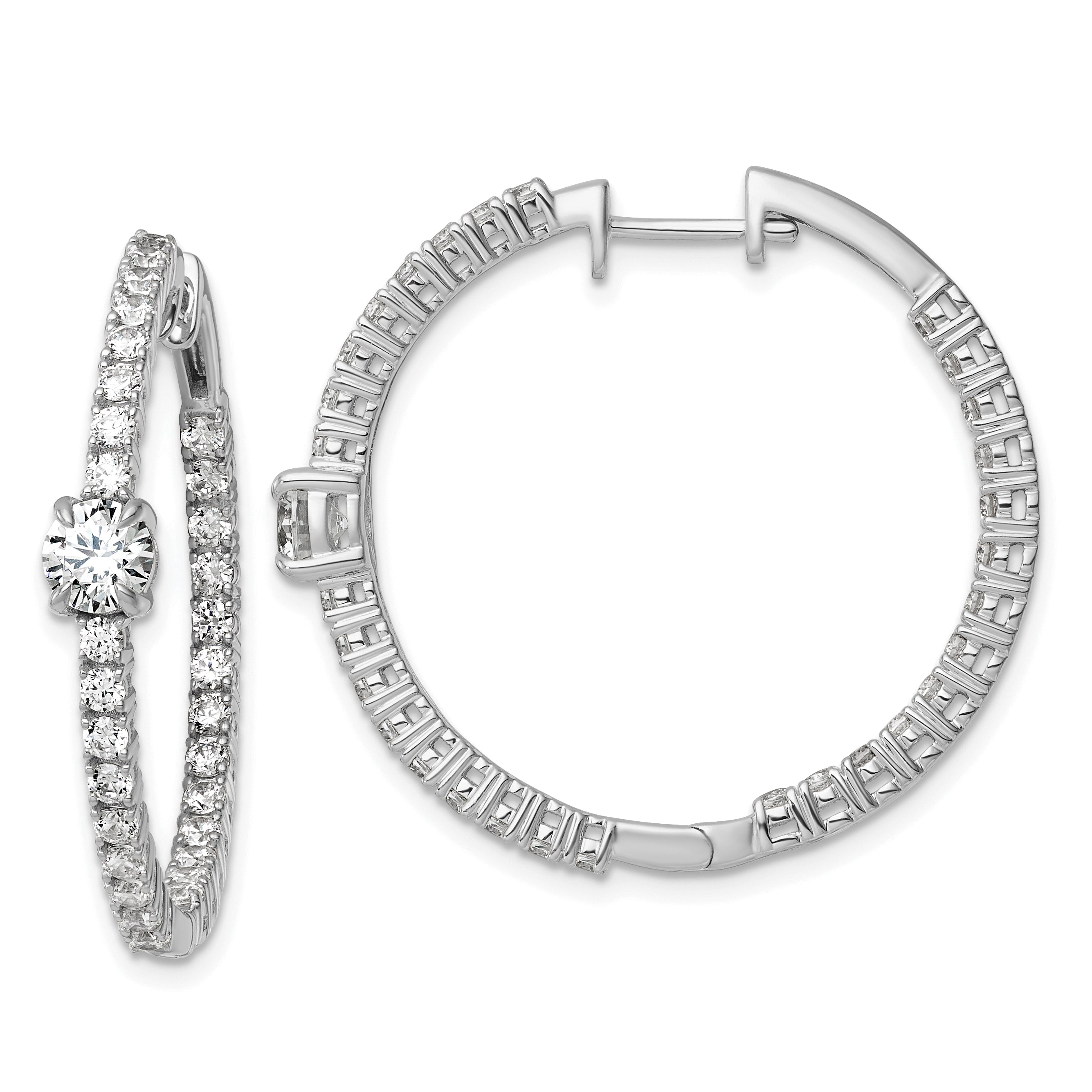 14k White Gold 3 carat Lab Grown Diamond VS+ F+ Complete Hinged In and Out Hoop Earrings