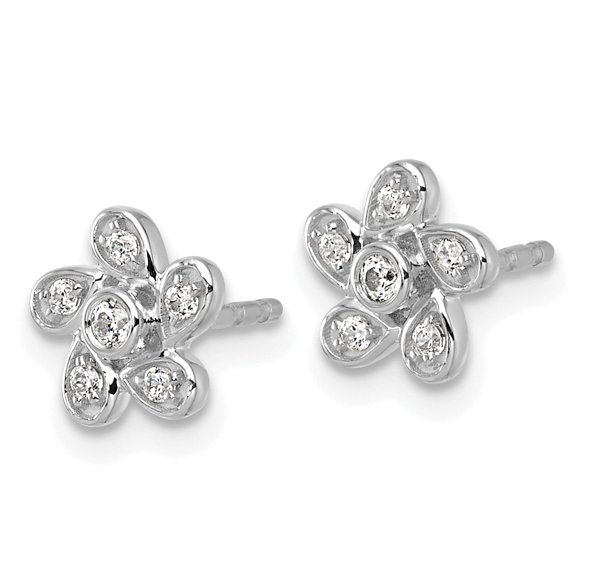 14k White Gold 1/8 carat Lab Grown Diamond VS+ F+ Complete Flower Post Earrings Secondary image