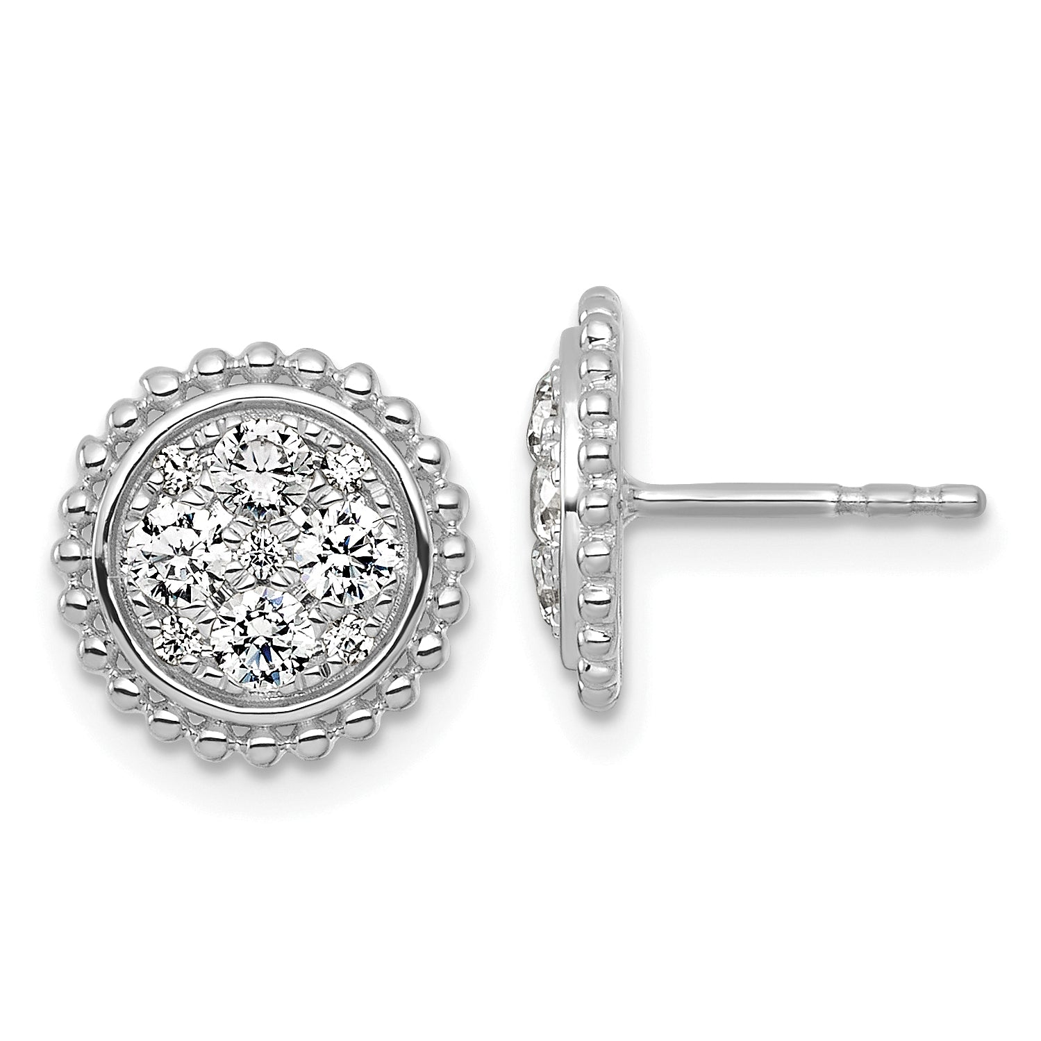 14k White Gold 3/4 carat Lab Grown Diamond VS+F+ Complete Cluster Post Earrings