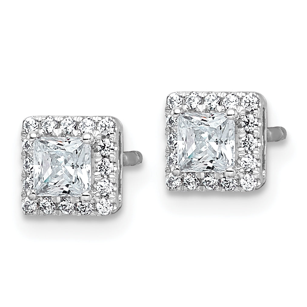 14k White Gold 5/8 carat Lab Grown Diamond VS+ F+ Complete Princess Halo Post Earrings