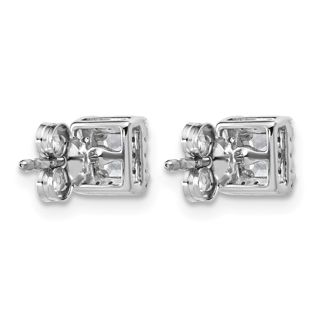 14k White Gold 5/8 carat Lab Grown Diamond VS+ F+ Complete Princess Halo Post Earrings