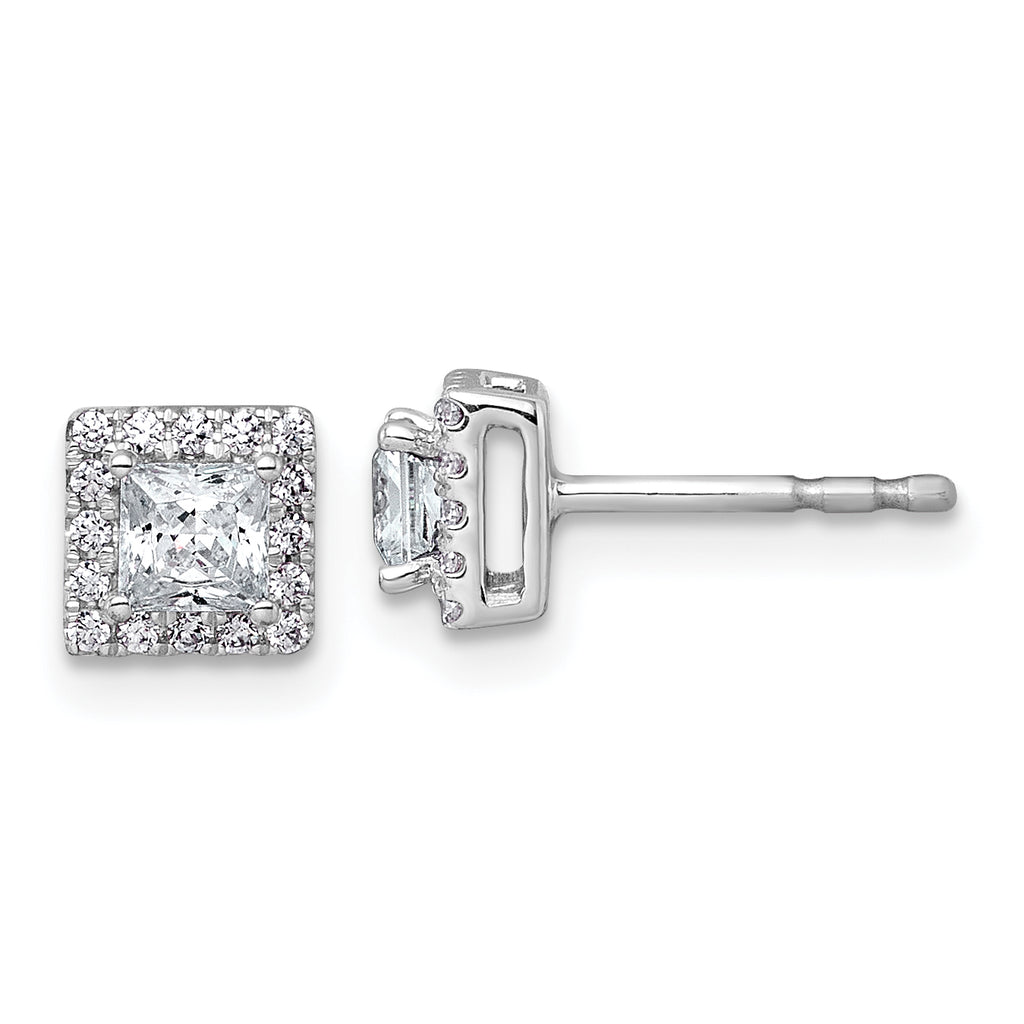 14k White Gold 5/8 carat Lab Grown Diamond VS+ F+ Complete Princess Halo Post Earrings