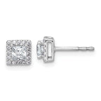 14k White Gold 5/8 carat Lab Grown Diamond VS+ F+ Complete Princess Halo Post Earrings