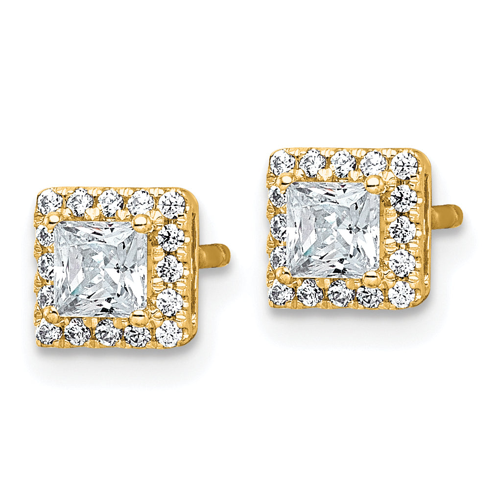14k 5/8 carat Lab Grown Diamond VS+ F+ Complete Princess Halo Post Earrings Secondary image