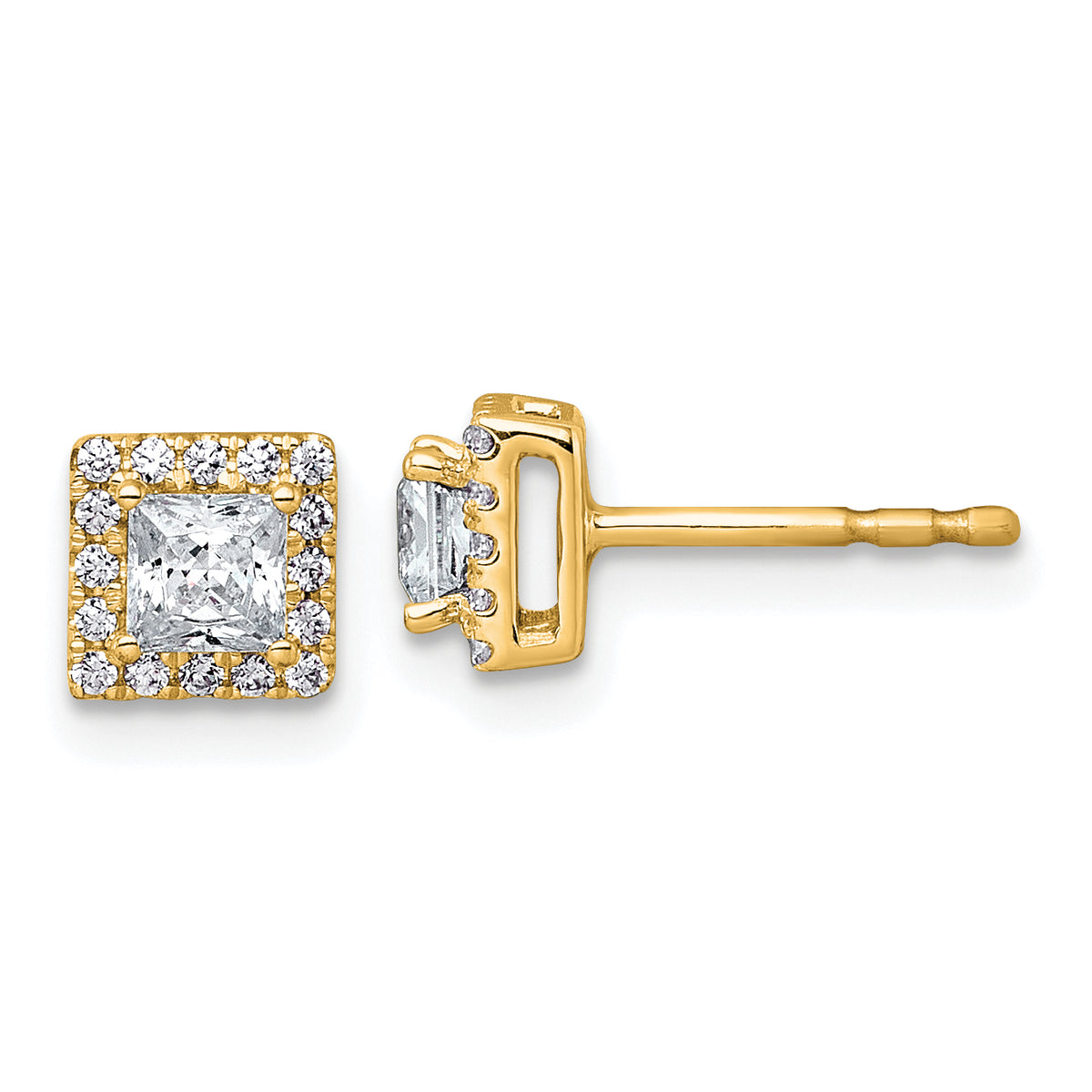 14k 5/8 carat Lab Grown Diamond VS+ F+ Complete Princess Halo Post Earrings