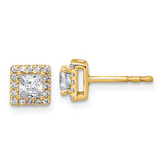 14k 5/8 carat Lab Grown Diamond VS+ F+ Complete Princess Halo Post Earrings