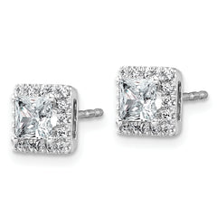 14k White Gold 1 1/3 carat Lab Grown Diamond VS+ F+ Complete Princess Halo Post Earrings