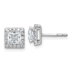 14k White Gold 1 1/3 carat Lab Grown Diamond VS+ F+ Complete Princess Halo Post Earrings