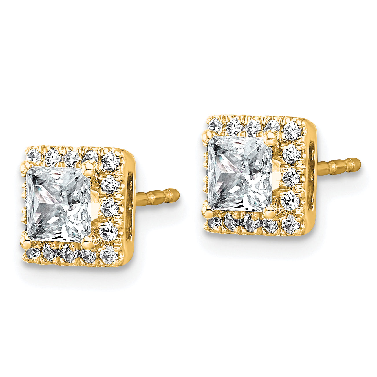 14k 1 1/3 carat Lab Grown Diamond VS+ F+ Complete Princess Halo Post Earrings