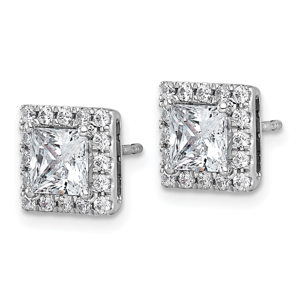 14k White Gold 2 1/2 carat Lab Grown Diamond VS+ F+ Complete Princess Halo Post Earrings