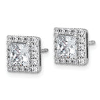 14k White Gold 2 1/2 carat Lab Grown Diamond VS+ F+ Complete Princess Halo Post Earrings
