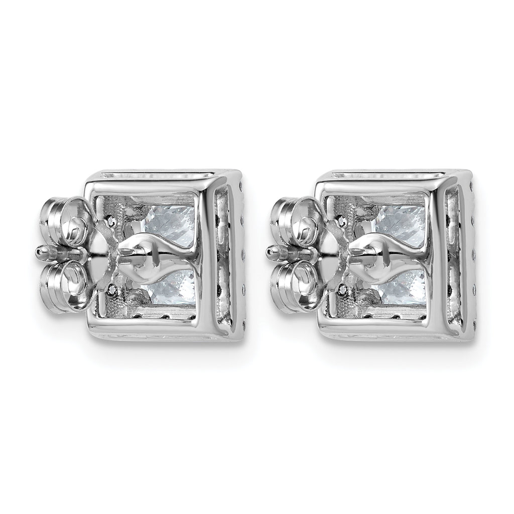 14k White Gold 2 1/2 carat Lab Grown Diamond VS+ F+ Complete Princess Halo Post Earrings