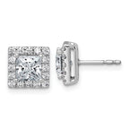 14k White Gold 2 1/2 carat Lab Grown Diamond VS+ F+ Complete Princess Halo Post Earrings