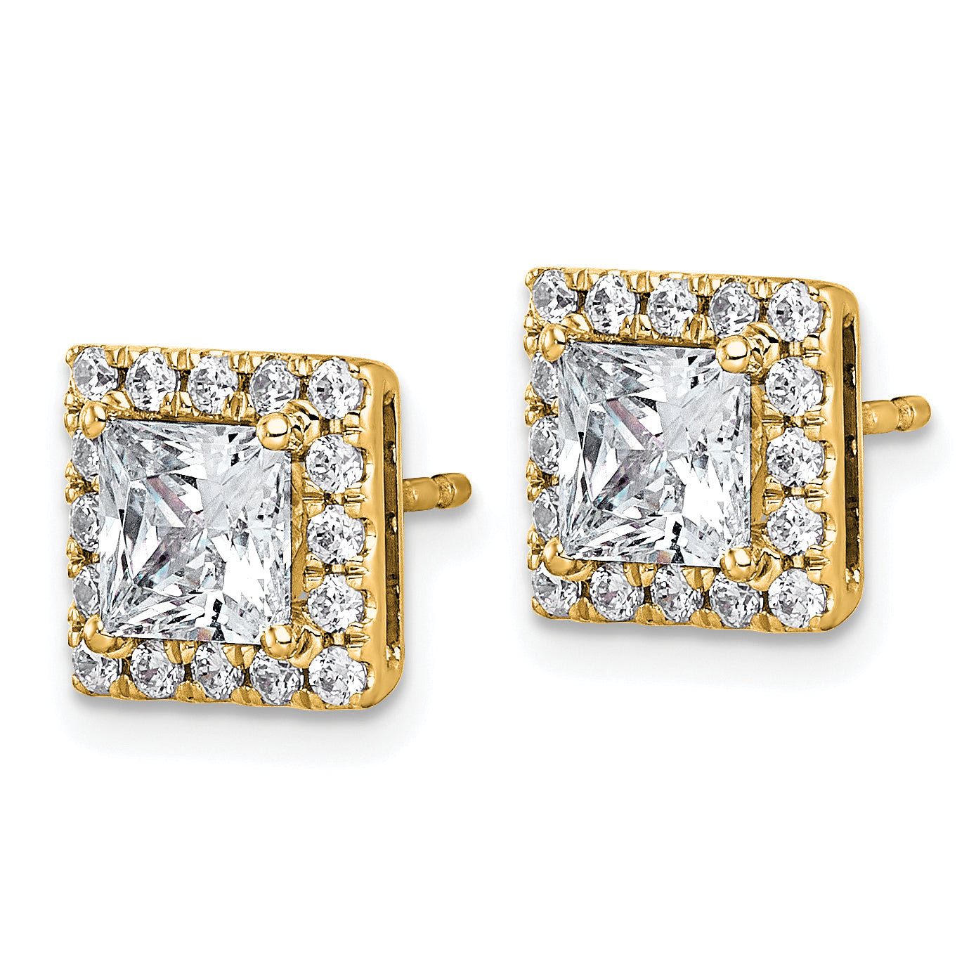 14k 2 1/2 carat Lab Grown Diamond VS+ F+ Complete Princess Halo Post Earrings
