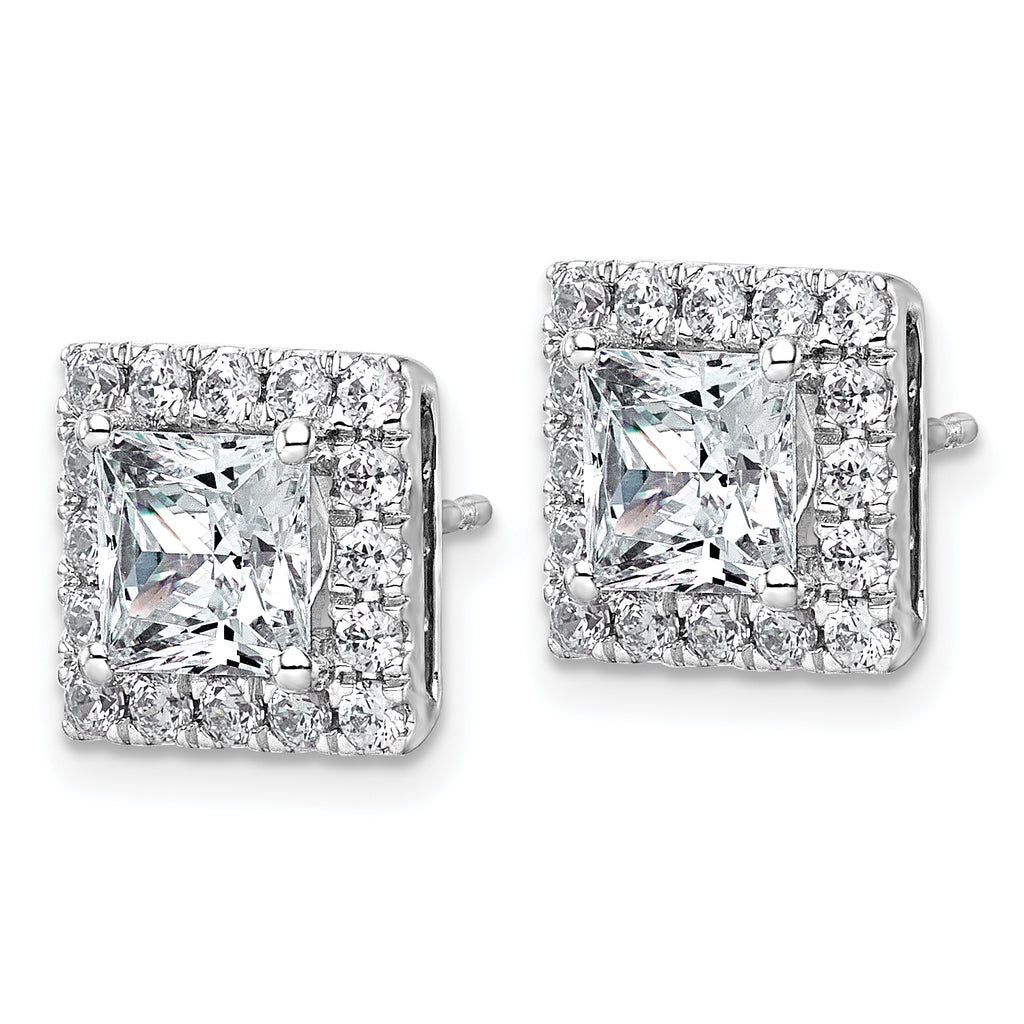 14k White Gold 3 7/8 carat Lab Grown Diamond VS+ F+ Complete Princess Halo Post Earrings