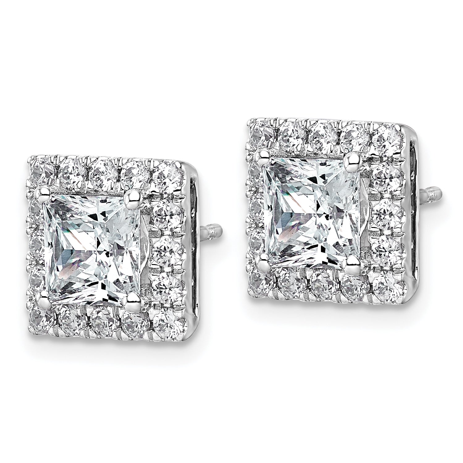 14k White Gold 3 7/8 carat Lab Grown Diamond VS+ F+ Complete Princess Halo Post Earrings
