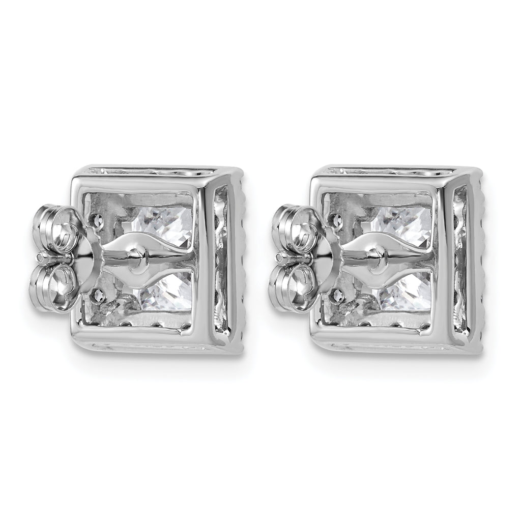 14k White Gold 3 7/8 carat Lab Grown Diamond VS+ F+ Complete Princess Halo Post Earrings