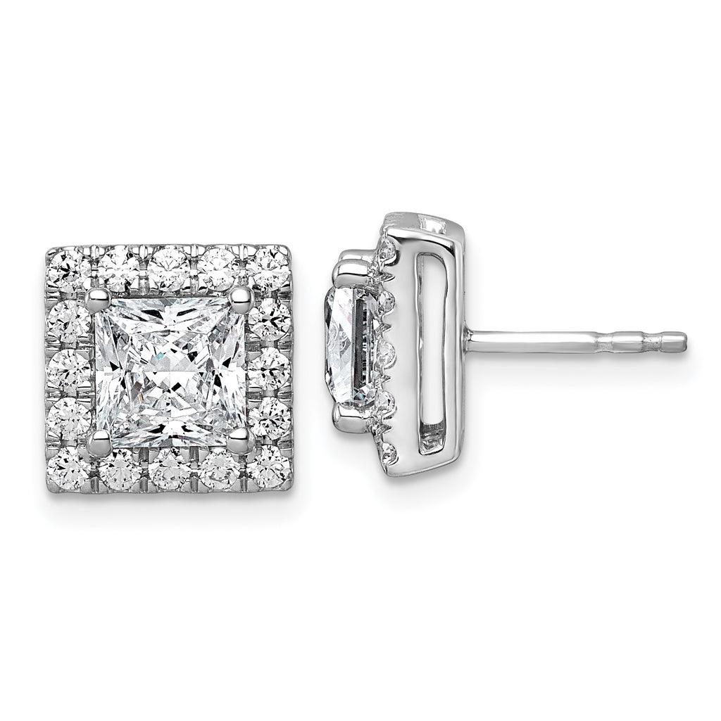 14k White Gold 3 7/8 carat Lab Grown Diamond VS+ F+ Complete Princess Halo Post Earrings
