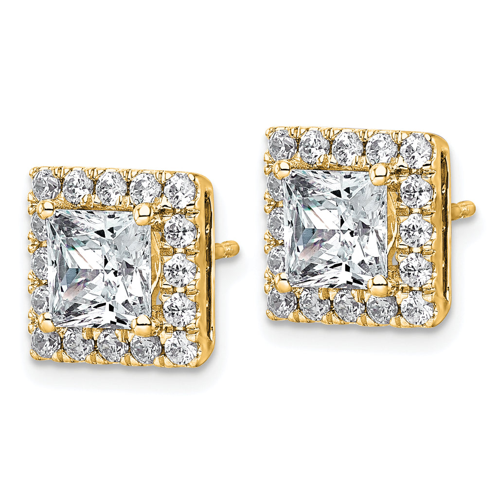 14k 3 7/8 carat Lab Grown Diamond VS+ F+ Complete Princess Halo Post Earrings