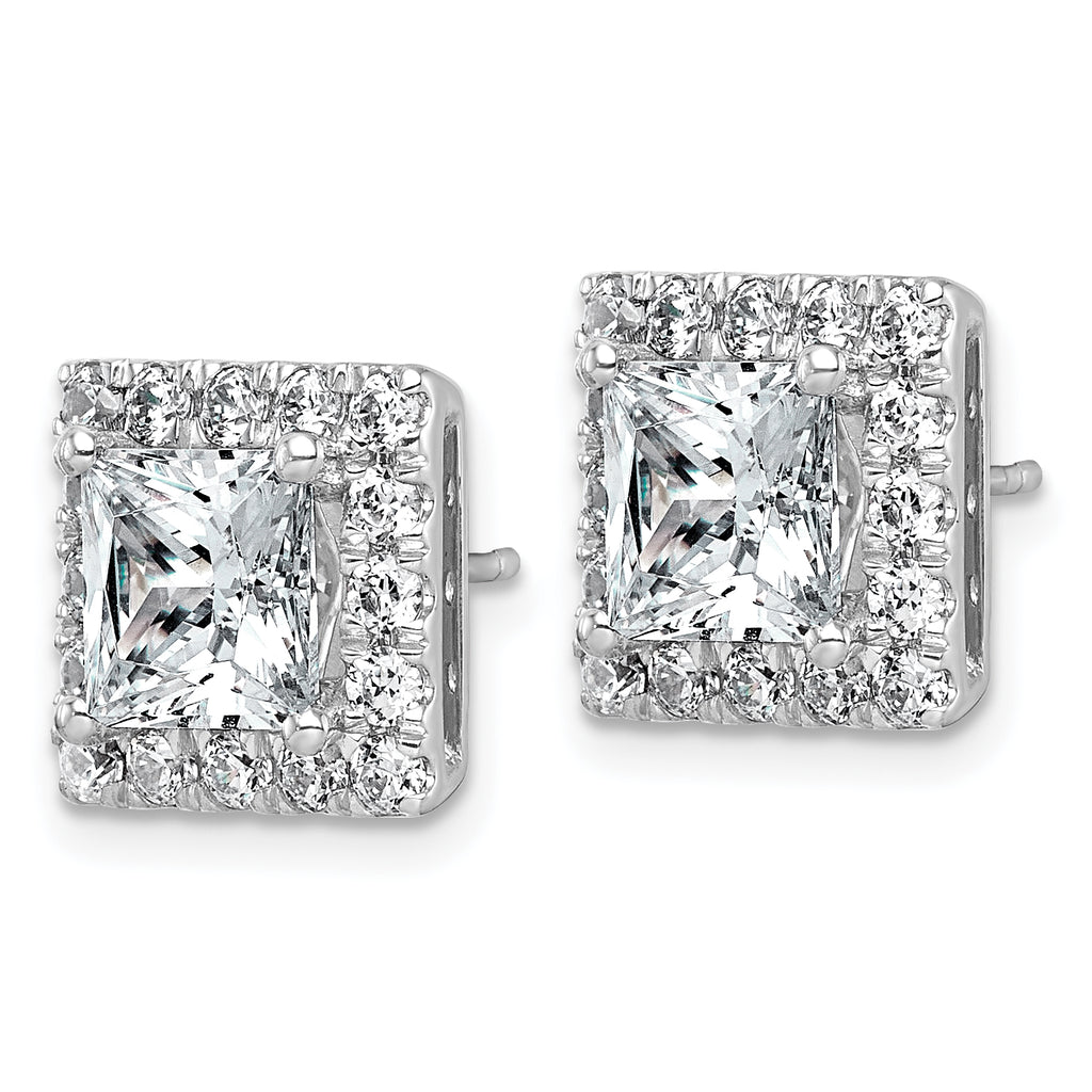 14k White Gold 5 carat Lab Grown Diamond VS+ F+ Complete Princess Halo Post Earrings