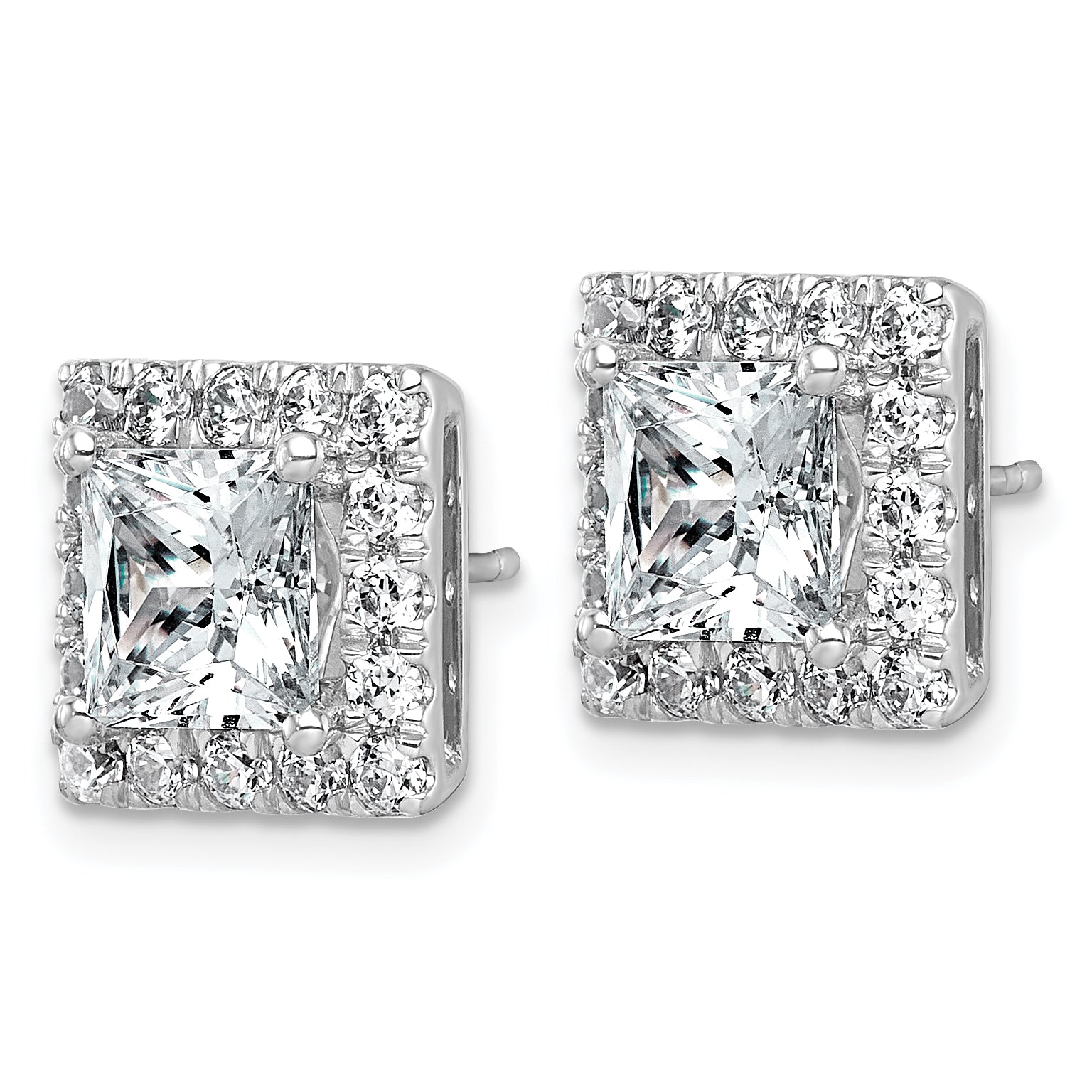 14k White Gold 5 carat Lab Grown Diamond VS+ F+ Complete Princess Halo Post Earrings