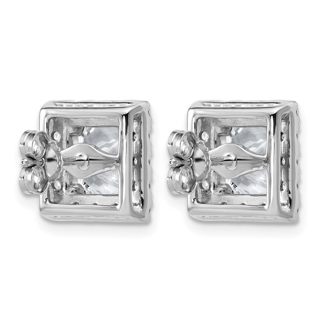 14k White Gold 5 carat Lab Grown Diamond VS+ F+ Complete Princess Halo Post Earrings