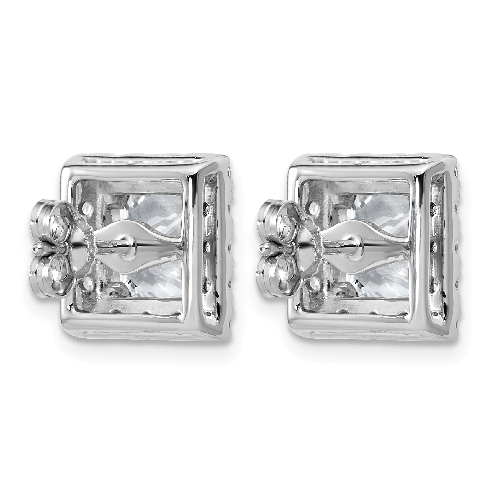 14k White Gold 5 carat Lab Grown Diamond VS+ F+ Complete Princess Halo Post Earrings
