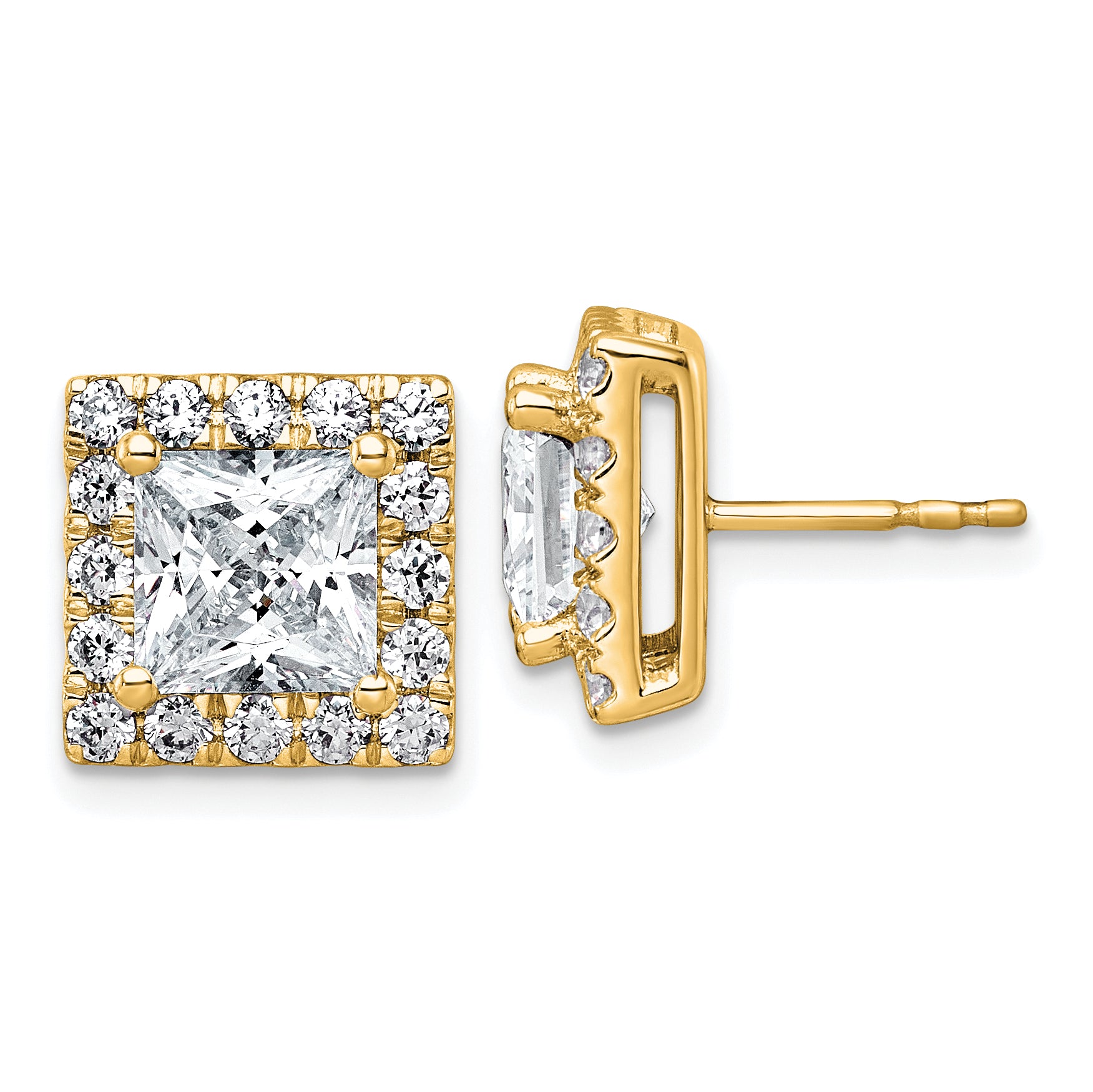 14k 5 carat Lab Grown Diamond VS+ F+ Complete Princess Halo Post Earrings Main image