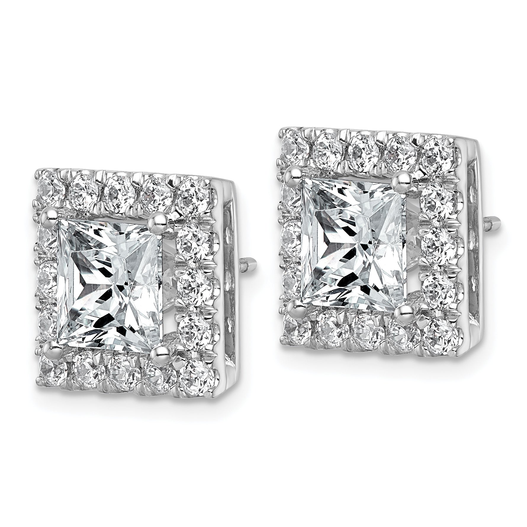 14k White Gold 6 1/2 carat Lab Grown Diamond VS+ F+ Complete Princess Halo Post Earrings