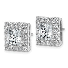 14k White Gold 6 1/2 carat Lab Grown Diamond VS+ F+ Complete Princess Halo Post Earrings