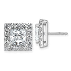 14k White Gold 6 1/2 carat Lab Grown Diamond VS+ F+ Complete Princess Halo Post Earrings