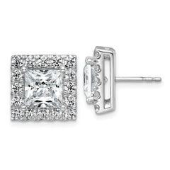 14k White Gold 6 1/2 carat Lab Grown Diamond VS+ F+ Complete Princess Halo Post Earrings