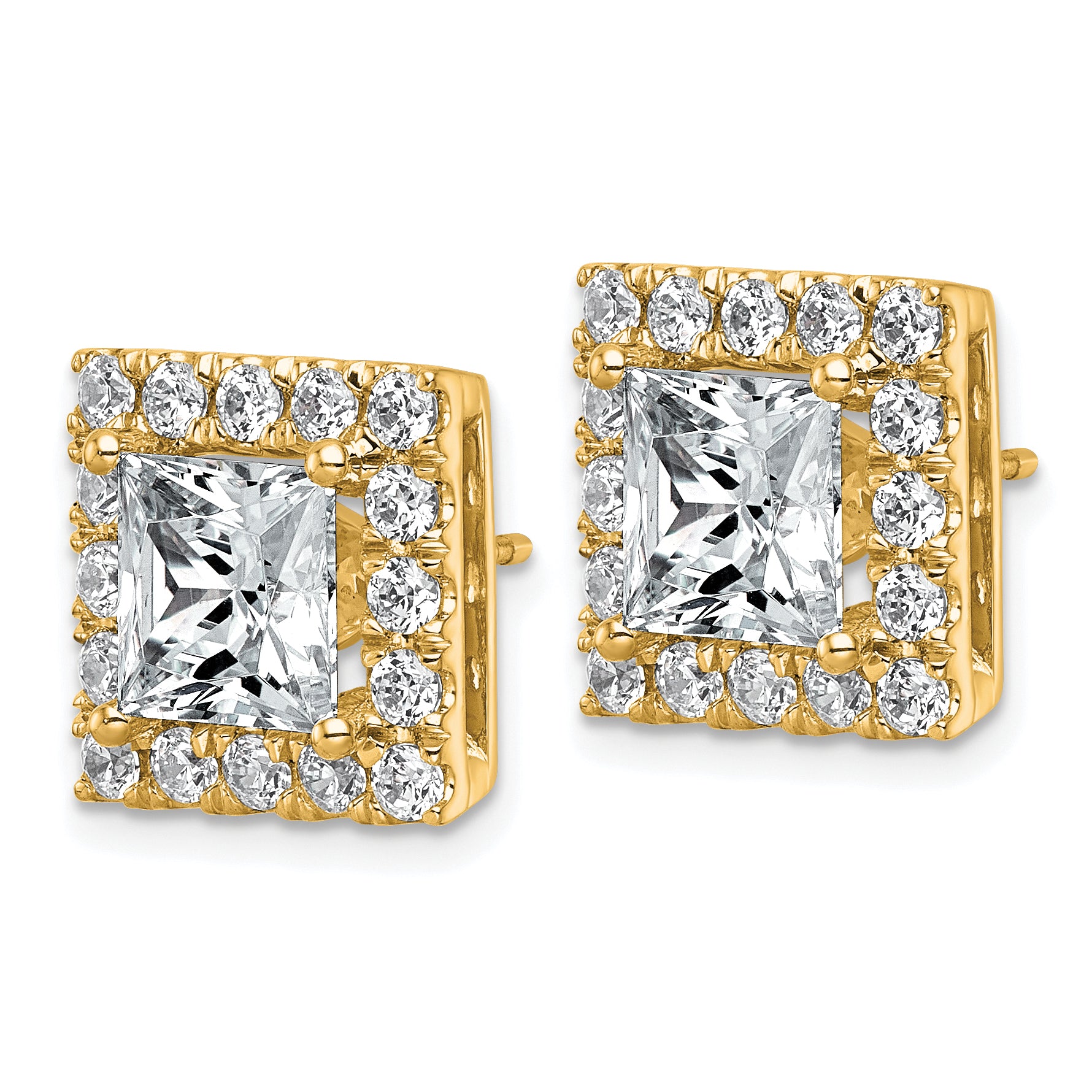 14k 6 1/2 carat Lab Grown Diamond VS+ F+ Complete Princess Halo Post Earrings Secondary image