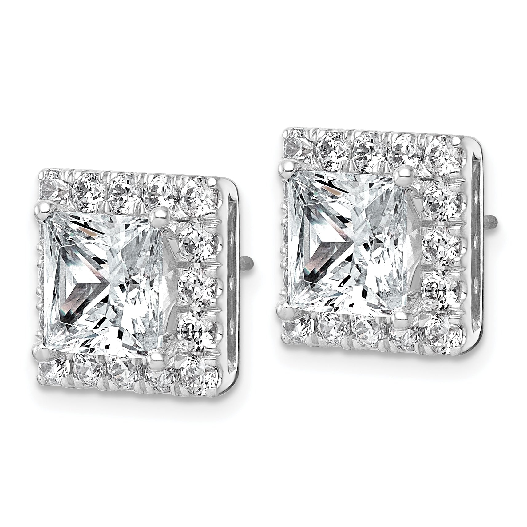 14k White Gold 7 5/8 carat Lab Grown Diamond VS+ F+ Complete Princess Halo Post Earrings Secondary image