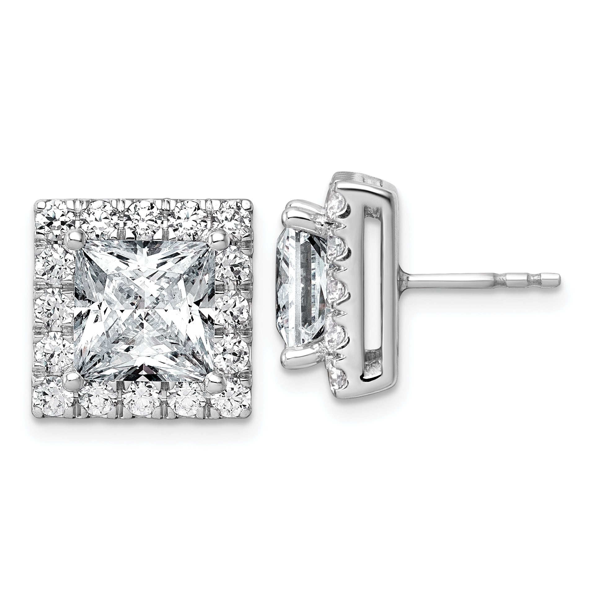 14k White Gold 7 5/8 carat Lab Grown Diamond VS+ F+ Complete Princess Halo Post Earrings Main image