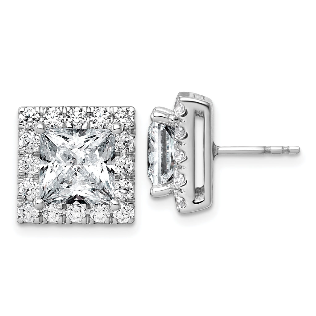 14k White Gold 7 5/8 carat Lab Grown Diamond VS+ F+ Complete Princess Halo Post Earrings