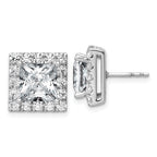14k White Gold 7 5/8 carat Lab Grown Diamond VS+ F+ Complete Princess Halo Post Earrings