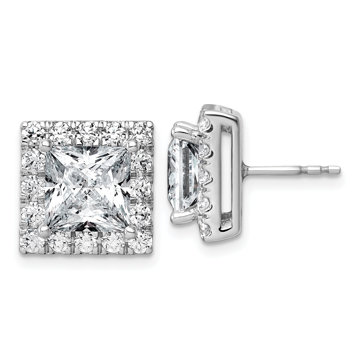 14k White Gold 7 5/8 carat Lab Grown Diamond VS+ F+ Complete Princess Halo Post Earrings