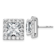 14k White Gold 7 5/8 carat Lab Grown Diamond VS+ F+ Complete Princess Halo Post Earrings