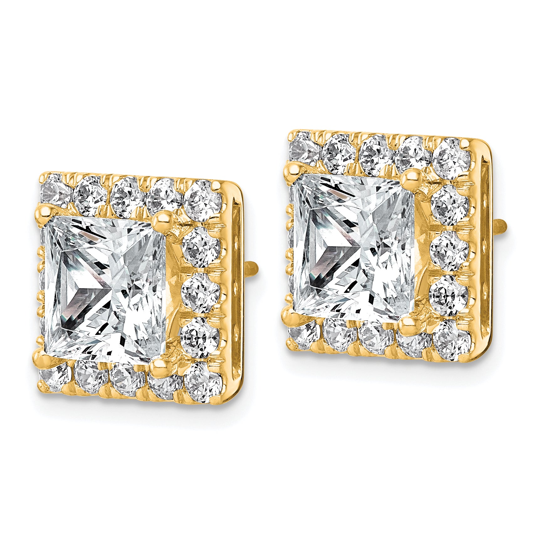 14k 7 5/8 carat Lab Grown Diamond VS+ F+ Complete Princess Halo Post Earrings Secondary image