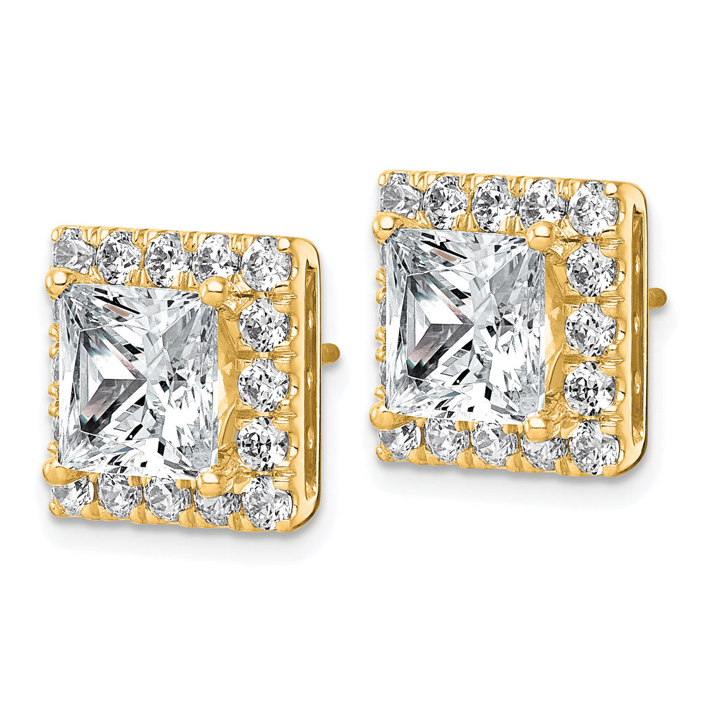 14k 7 5/8 carat Lab Grown Diamond VS+ F+ Complete Princess Halo Post Earrings